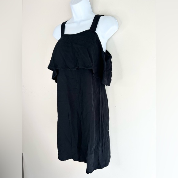Aritzia Wilfred Ellipse Mini Dress Flounce Off The Shoulders Satin Crepe Black - Picture 13 of 15